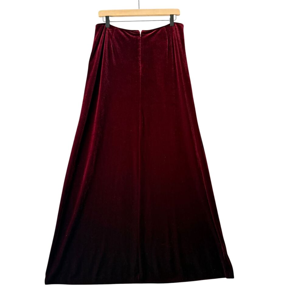 90s Cachet Velvet Maxi Skirt 12 Wine Red Stretch Romantic Whimsygoth Witchy USA - Picture 7 of 10